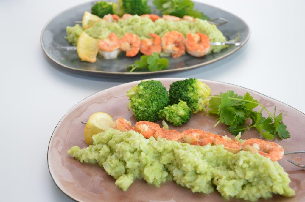 scampispiesje met bloemkool-avocado-puree