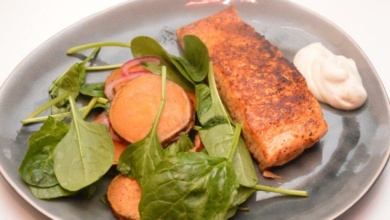 zoete aardappel met zalm