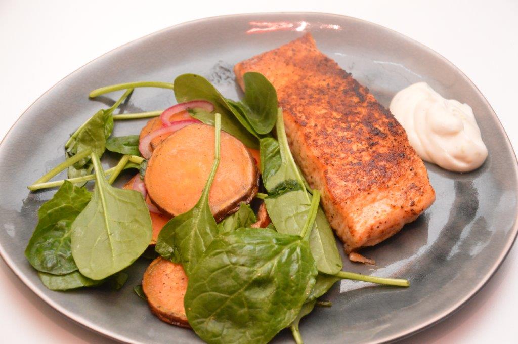 zoete aardappel met zalm